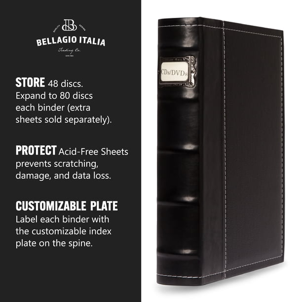 Bellagio-Italia Black Leather CD/DVD Storage Binder - 6 Pack, 288