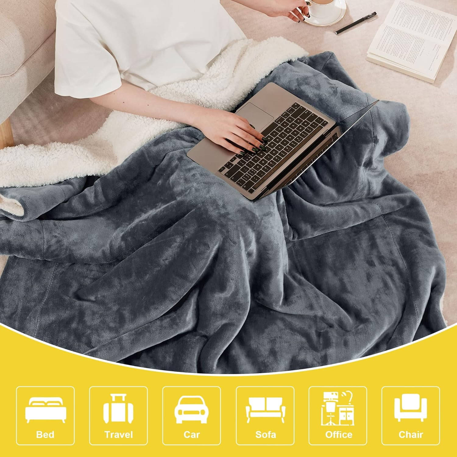 Fluffy Sherpa Fleece Blankets Twin Size for All Seasons, Grey Thick Fuzzy Warm Soft Fluffy Cozy Reversible Shaggy Velvet Plush Blanket for Sofa and Bed, 60 x 80 inches, Dark Grey