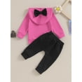 thumbnail image 5 of Baby/Big Girl Fall Outfits Letter Print Bowknot Hooded Sweatshirts Hoodies Elastic Waist Long Pants 2Pcs Clothes Set, 5 of 10