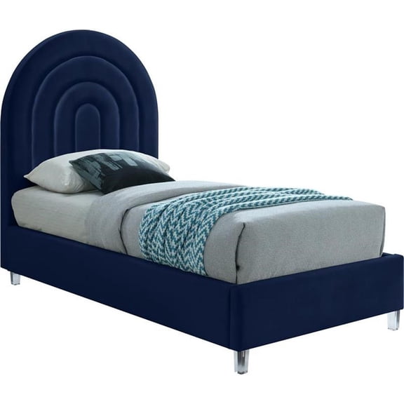 Maklaine Contemporary Navy Velvet Twin Bed in Acrylic Finish