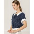 thumbnail image 2 of INSPIRE CHIC Hauts Blouses à Pois pour Femmes à Col Claudine Contrastant à Manches Courtes, 2 of 4