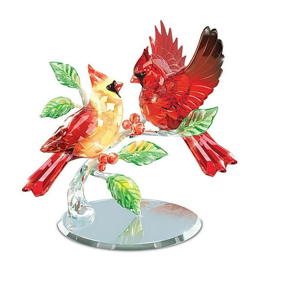 The Bradford Exchange Crimson Beauties Cardinals Facets of Nature Crystal Songbird Figurine with Glass Base 5.5"W x 5.5"H