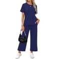 thumbnail image 2 of Fantaslook 2 Piece Sets for Women Casual Summer Travel Vacation Outfits Short Sleeve Tops Wide Leg Pants Lounge Sets, 2 of 9