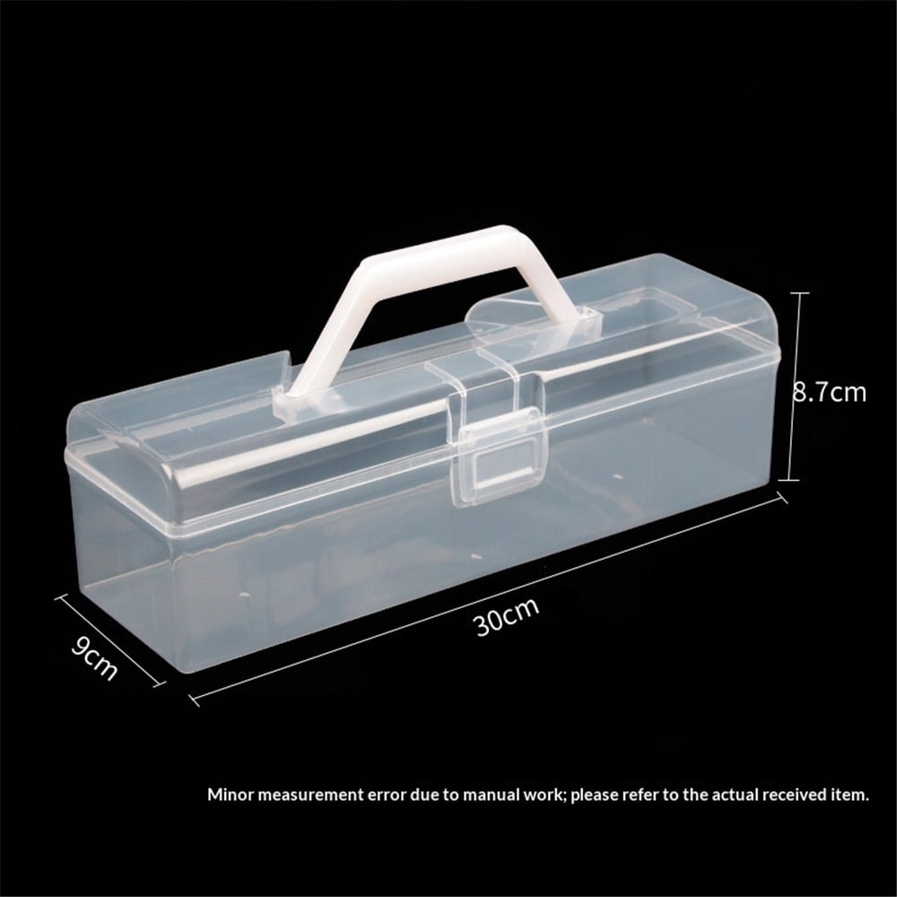 Plastic Portable Container with Handle, Art Craft Sewing Storage Box with Latching Lid for Paint Brush, Tools, Crayon, Washi Tape, Ruler, Ornaments, Ribbons (30*9*8.7cm)
