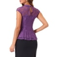 thumbnail image 3 of INSPIRE CHIC Women's Lace Floral Crochet Round Neck Sleeveless Peplum Blouse Top S Dark Purple, 3 of 5