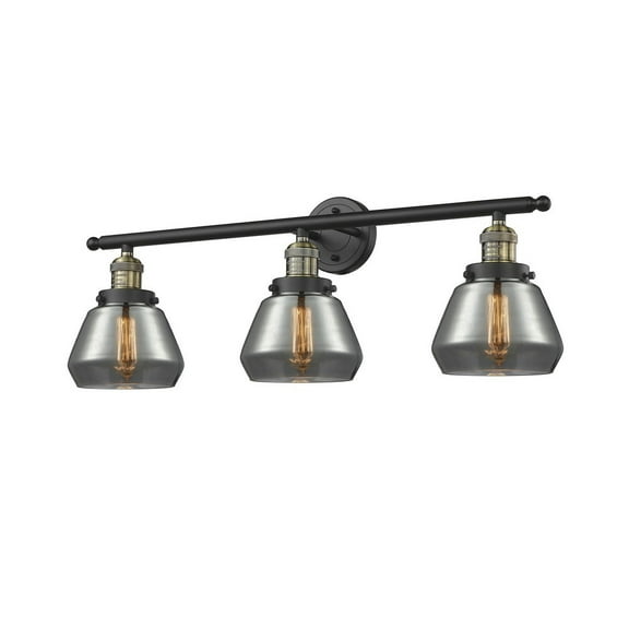 Fulton Black Antique Brass 30-Inch Three-Light LED Bath Vanity with Smoked Sphere Glass