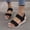 Black, variant on Women Open Toe Flock Wedge Sandals Woven Rubber Sole Summer Beach Leisure Daily Slip On Shoes