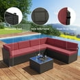 thumbnail image 4 of Kinbor 7pcs Patio Furniture Sectional Wicker Sectional Sofa Couch for 6 with Wine Red Cushions, 4 of 8