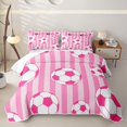 thumbnail image 2 of Homewish Pink Stripe Soccer Ball Pattern Twin Quilt Set, Cute Sport Twin Coverlet Set for Girls and Boys, 2pcs, 1 Comforter and 1 Pillowcase, 2 of 7