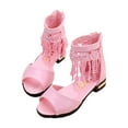 thumbnail image 2 of Xfvqtps Kids Girls Sandals High Top Back Zipper Peep Toe Tassels Flower Embroidery Block Chunky Low Heel Casual Performance Wedding Party Princess Shoes Pink, 2 of 8