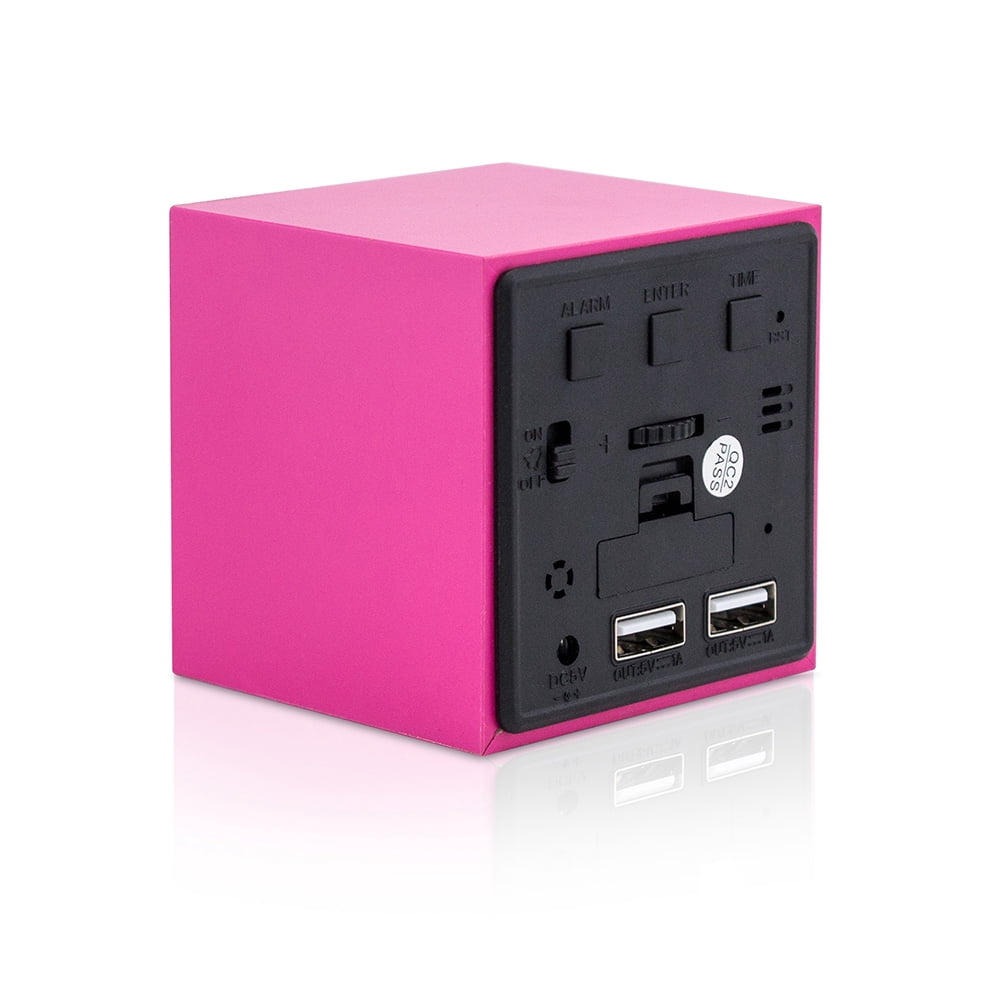 Ultra Modern Wooden LED Clock Square Cube Alarm Thermometer Timer Calendar Updated 2016 Brighter Stylish Wood Clock- White Hot Pink