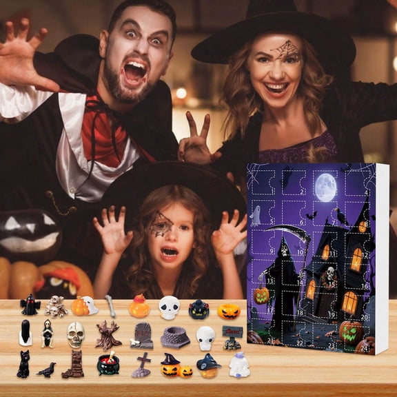Spooky Halloween Decorations, 2026 Advent Calendar for Student, Halloween Countdown Calendar with 24Pc Blind Box, Mini Resin Figurines of Ghost, Skeleton, Pumpkin, Witch & Spooky