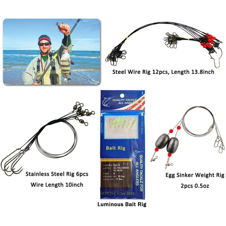SILANON Surf Fishing Tackle Kit,Saltwater Fishing Gear Surf Fishing Rigs  Pyramid Weights Sinker Slide Foam Floats Leaders Various Accessories Ocean