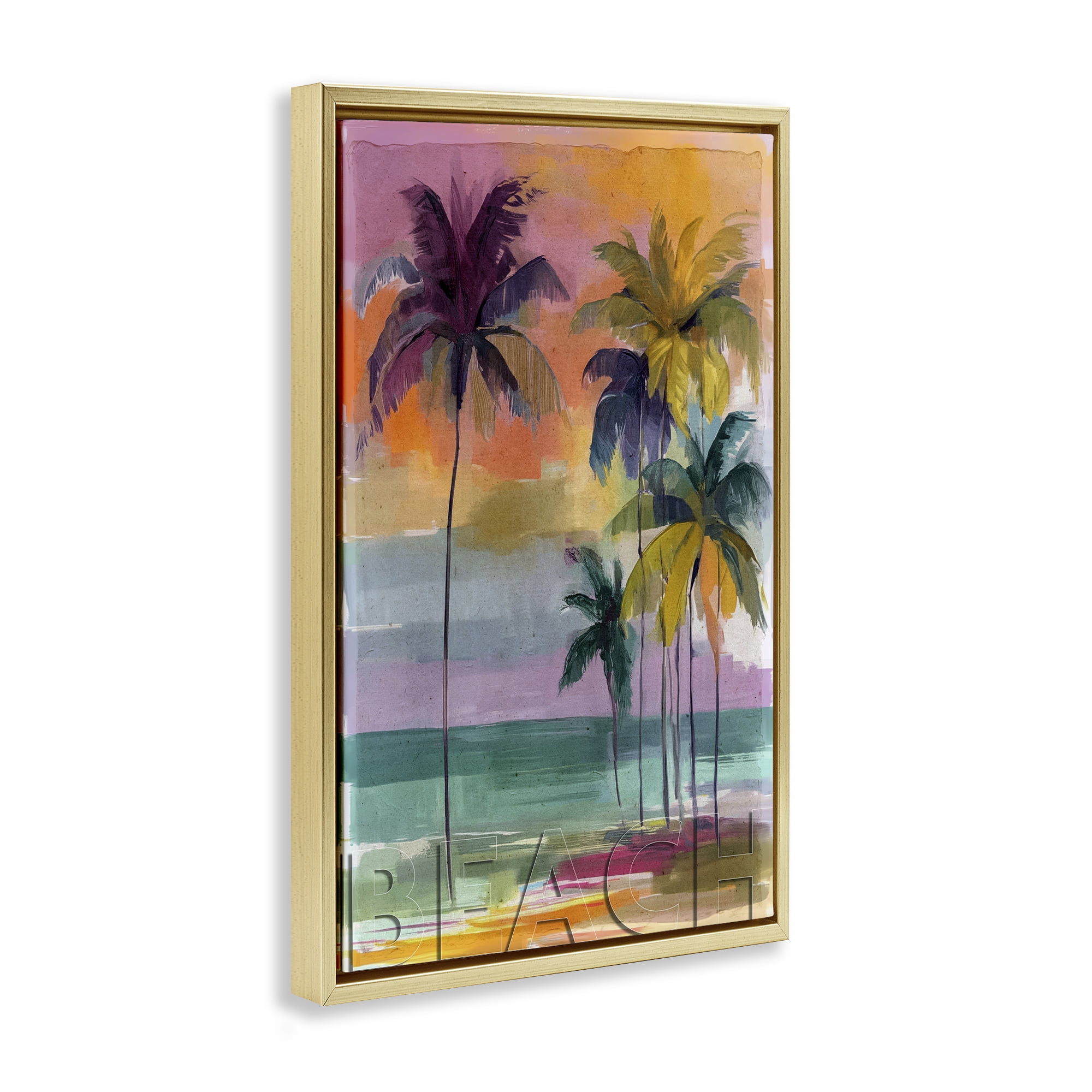 Stupell Industries Crayon Beach at Sunset Gold Framed Floater Canvas Wall Art, design by Annabelle Hall