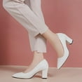 thumbnail image 6 of XIMIN Women's Closed Pointed Toe Work Dress Pumps Low Chunky Patent Leather Office Heels Suede Wedding Party Slip On Daily Comfy Pump Shoes (9, White), 6 of 7
