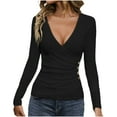 thumbnail image 2 of Tawop T Shirts for Women Womens Tee Shirts Round Neck Long Sleeve Solid Loose V Neck Black L, 2 of 3
