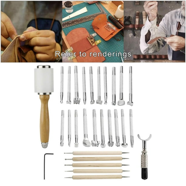 Herramientas de Estampado de material cuero de 27 Piezas, de Tallado de material cuero, Herramientas de Tallado de Bricolaje para Principiantes Y Profesionales Macarena Groover para hacer manualidades