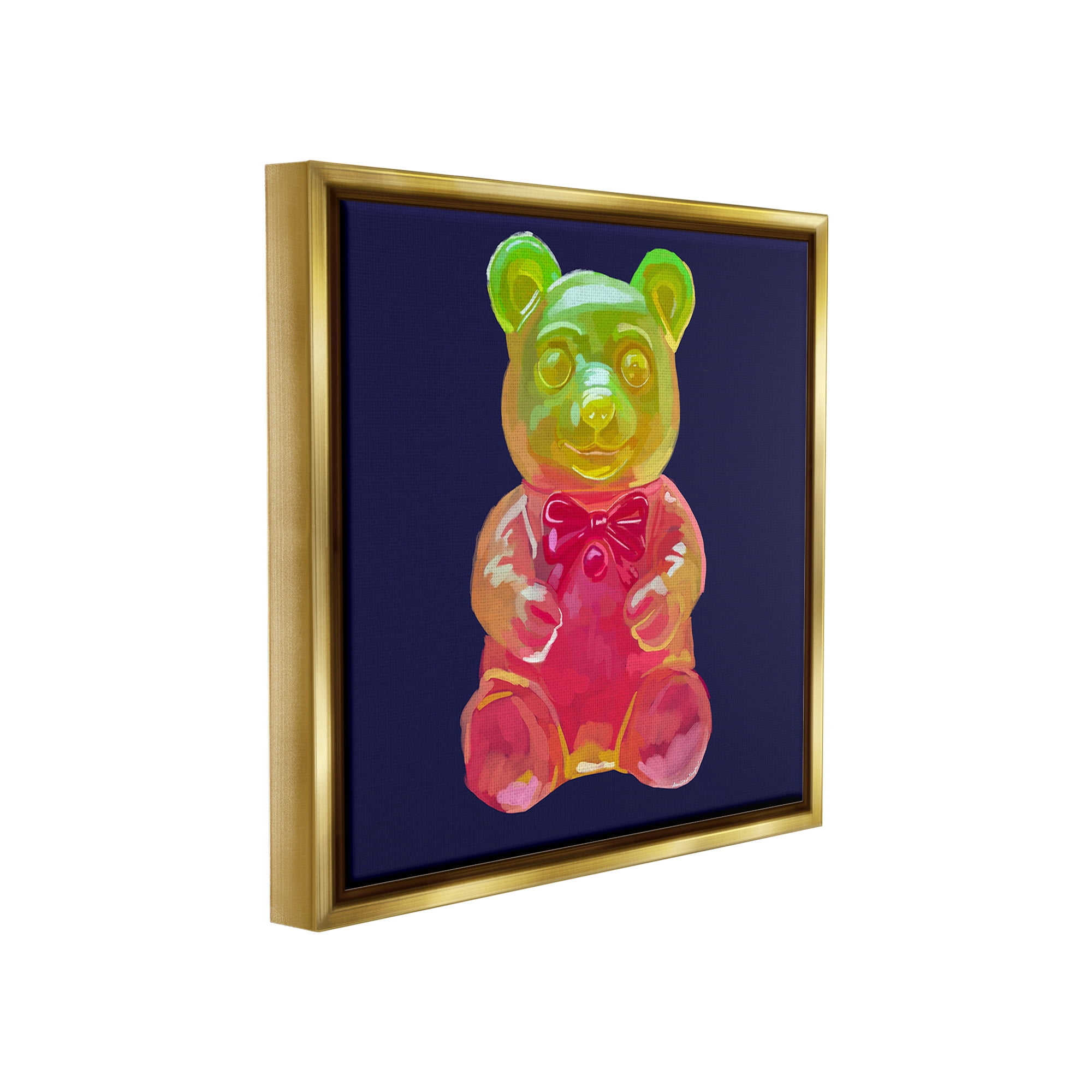 Stupell Industries Candy Bear on Blue Food & Beverage Painting Gold Floater Framed Canvas Art Print Wall Art, 18 x 18