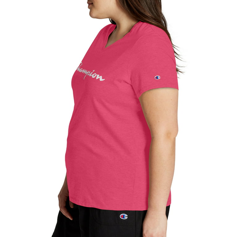 T-Shirt Short Size V-Neck Sleeve Women\'s Graphic Champion Plus Logo