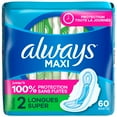 thumbnail image 2 of Always Maxi Feminine Pads with Wings for Women, Size 2, Long Super Absorbency, Unscented, 2 of 15