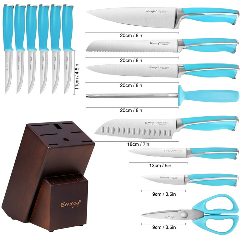Slege 15 Pcs Rust Proof Kitchen Knife Set with Block and Sharpener  ,Built-in Sharpener, Stainless Steel Knife Block Set, Professional Chef  Knife Set