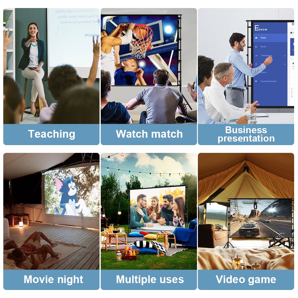 GAINVANE Portable Projector Screen with Stand, 120 inch,16:9 4K HD,Wrinkle Resistant,Indoor Outdoor Home Theater Movie Screens