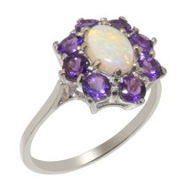 LBG British Made 925 Sterling Silver Natural Opal & Amethyst Womens Statement Ring - 33 size options - Size 10
