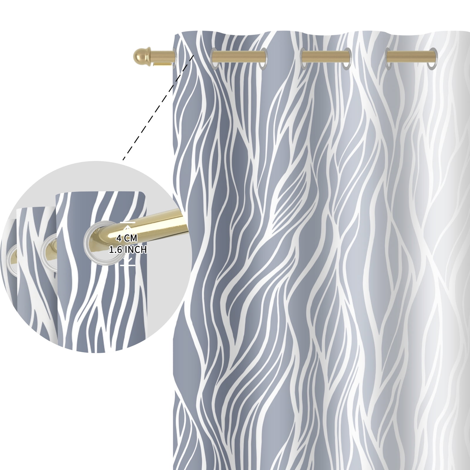 Nanqianyi Light Grey Blackout Curtains 42 X 63 Inch Length 2 Panels, White Wave Line Ombre Thermal Insulated Drapes for Bedroom, Living Room