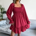 thumbnail image 2 of Fshinging Dresses For Women 2025 Elegant Classy Casual Flared Long Sleeve Pleated Square Neck Ruffle Swing Birthday Dress, 2 of 4