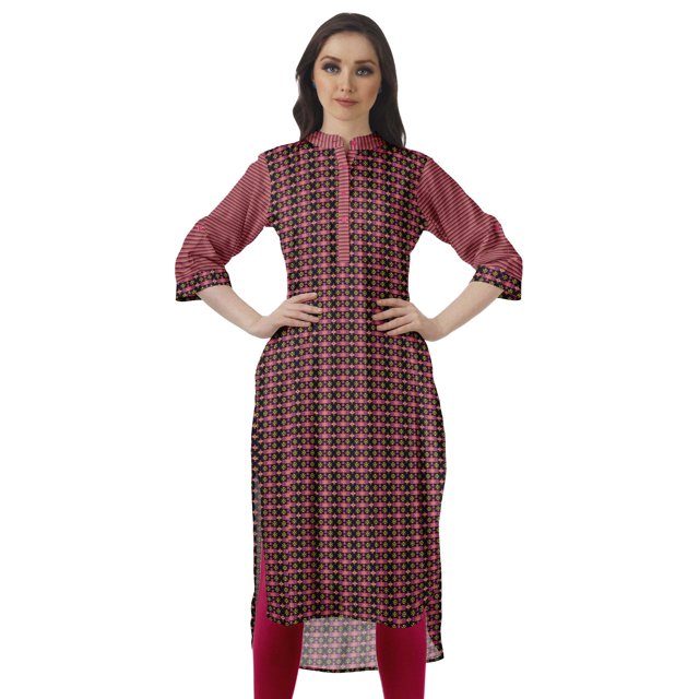 Moomaya Kurta d'Été en Coton Longueur Genou Imprimé Manches Retroussables Kurtis pour Femmes