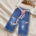 thumbnail image 6 of NAISIBABY Girls Jeans Size 7, High Rise with Bow Lace Belt Baggy Wide Leg Kids Fashion Denim Pants Blue（2-8T), 6 of 6