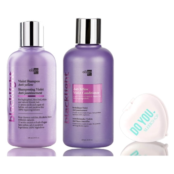 Oligo Blacklight Anti-Yellow VIOLET Shampoo & Conditioner DUO Set - for highlighted, bleach, white, and natural blonde hair (w/ Sleek Mirror) (8.5 oz / 250ml - retail DUO)