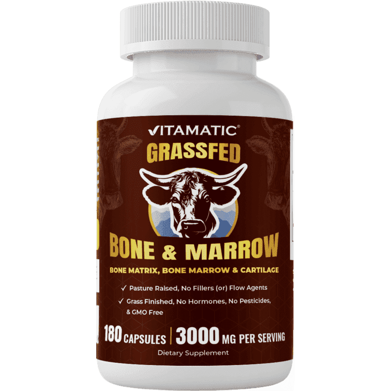 Vitamatic Grass-Fed Beef Bone & Marrow 180 Capsules – Freeze-Dried, Non-GMO, Bovine Liver Supplement – Pasture-Raised, Glandular-Based Formula