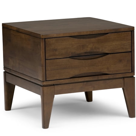 Walnut Brown End Table with Drawers Solid Wood Nightstand for Living Room Bedroom or Condo