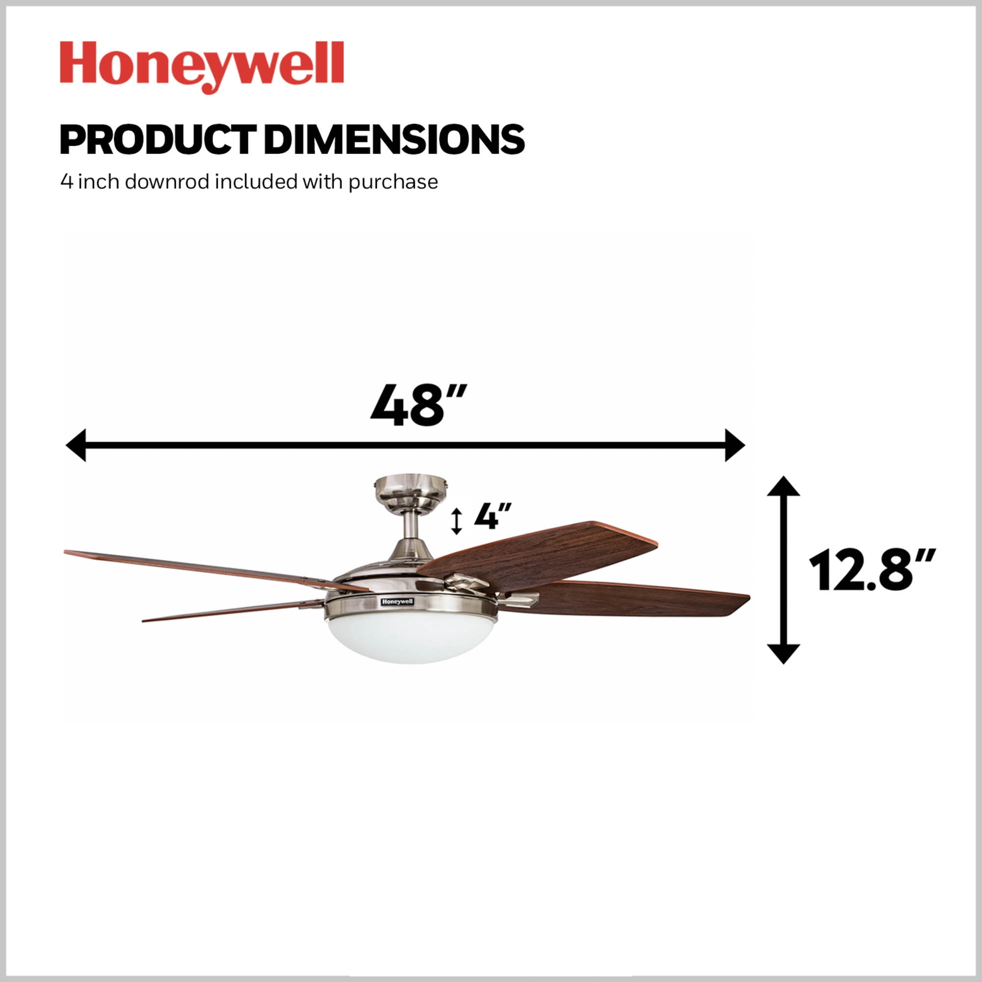 Honeywell Carmel 48" Brushed Nickel Ceiling Fan with Lights and Remote Control