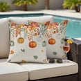 thumbnail image 5 of Thanksgiving Pumpkin Pillow Covers 2 Pack Autumn Orange Green Leaves Vintage Linen Texture Pillowcase Waterproof Outdoor Throw Pillow Cover for Patio Garden Square Cushion 24”x24”, 5 of 9