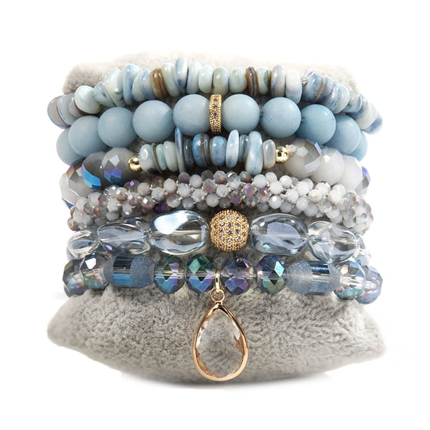 Set de pulseras bohemias para mujer, 6 piezas, cristal con cuentas y circonitas