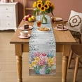 thumbnail image 2 of Watercolor Floral Table Runner - 72 Inch Long Spring Botanical Flowers Leaves Wood Grain Cotton and Linen Blended Dress Scarves Farmhouse Table Runner for Kitchen Dining, Coffee Table, 13" x 72", 2 of 8