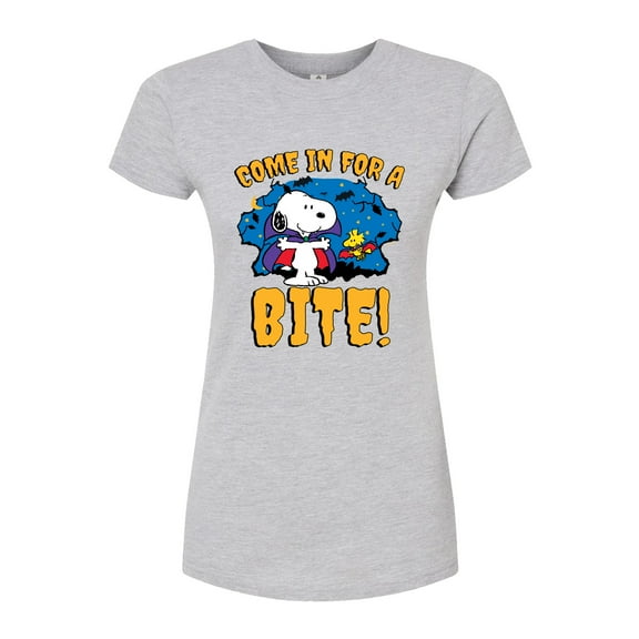 Peanuts - Snoopy Come In For A Bite - Juniors Fitted Graphic T-Shirt