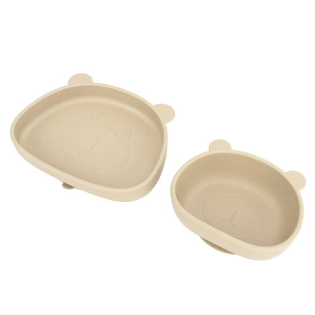 Baby Suction Plates Panda Shaped Powerful Suction Silicone Kid Suction Bowl for Kitchen Refrigerator Beige Bowl and Plate