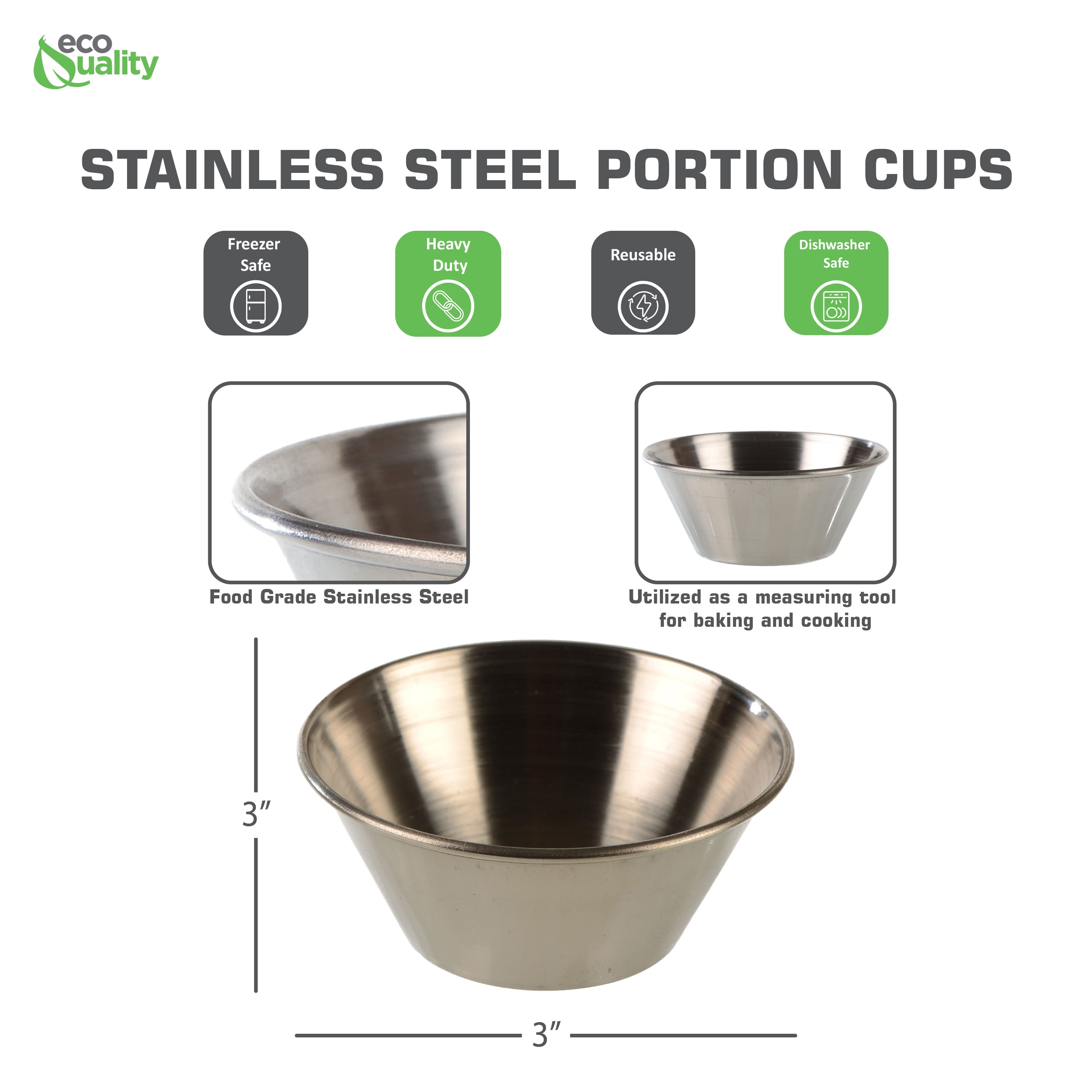 (24 Pack, 2 Sizes) Small Sauce Cups, Stainless Steel Ramekin Dipping Sauce  Cup, Commercial Grade Individual Round Condiment Cups (12 of - 1.5oz: 12 of