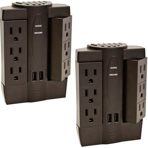 Axis 45514 6Outlet Swivel Surge Protector with 2 USB Ports, 2Pack
