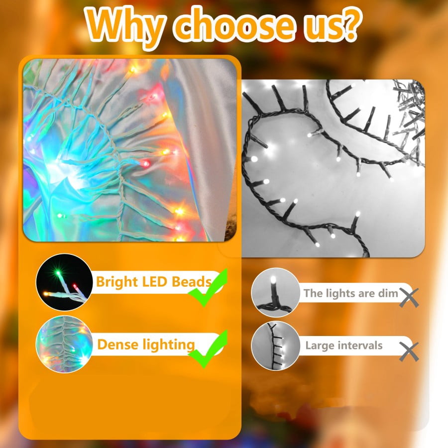 750 LED String Lights Cluster Lights - 41ft Multicolor White Wire Outdoor Waterproof Lights, Plug in Indoor String Lights with 8 Modes & Timer Memory for Xmas, Christmas Tree