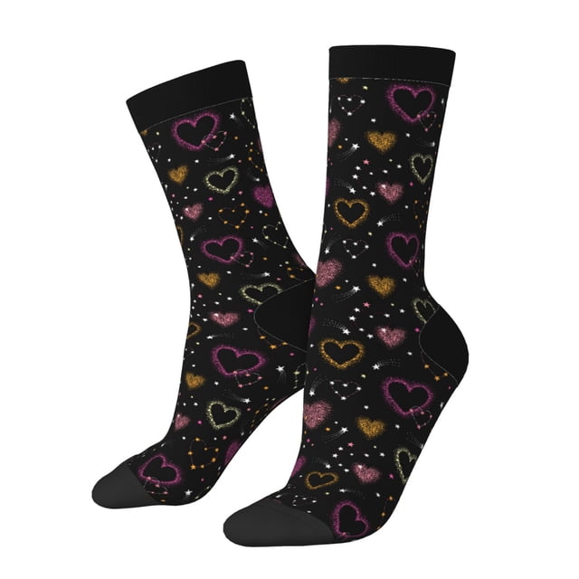 Balery Heart and Stars Calcetas Largas con Estampado para Hombre y Mujer – Suaves y Transpirables, Talla Única (US 5-11)