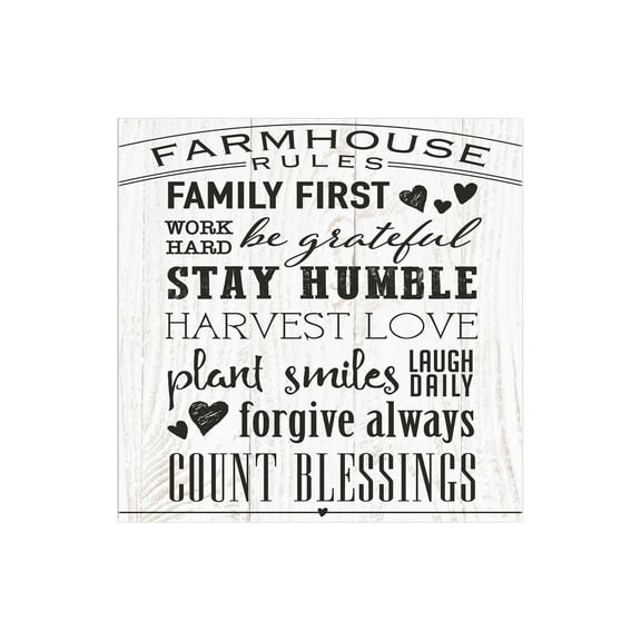Farmhouse Rules White Woodgrain 12 x 12 Wood Wall Sign Plaque