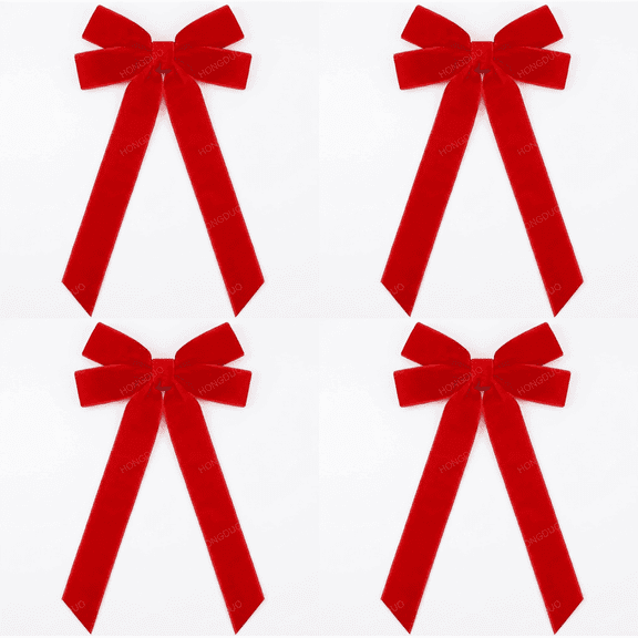 Hongduo Red Decorative Bows, 4 Pack, 4.33 x 8.66 Inches, Ribbons & Bows for Holiday and Party Decorations