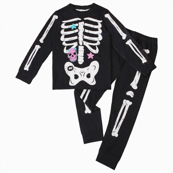TOWED22 Halloween Pajamas Kid Boys/Girls Skeleton Glow In The Dark Print Clothes Long Sleeve 2pc Tee/Pants Pjs Set Toddler Holiday Sleepwear Outfits(Black,3-4 Y)