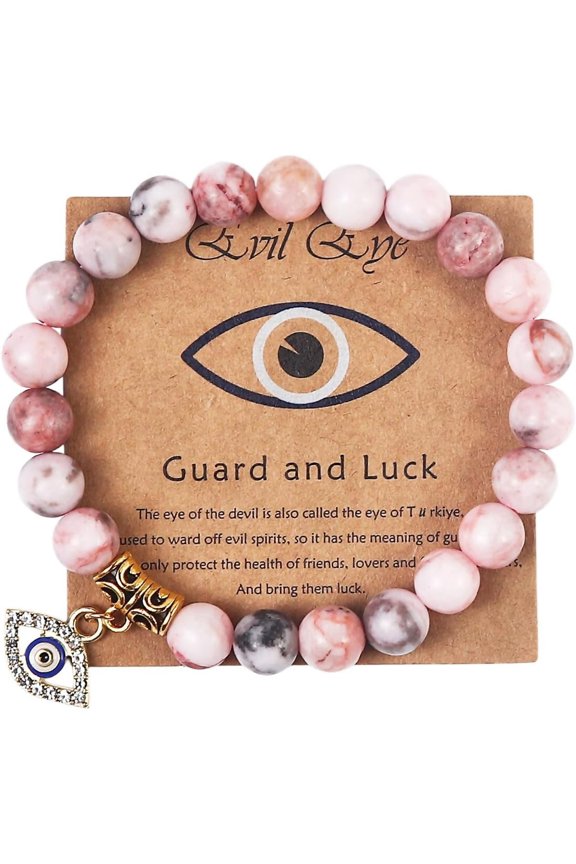 Evil Eye Lucky Bracelet with Card for Women Men Evil Eye Natural Stone Beads Inspirational Bracelet Protection Good Luck Amulet Jewelry Gift