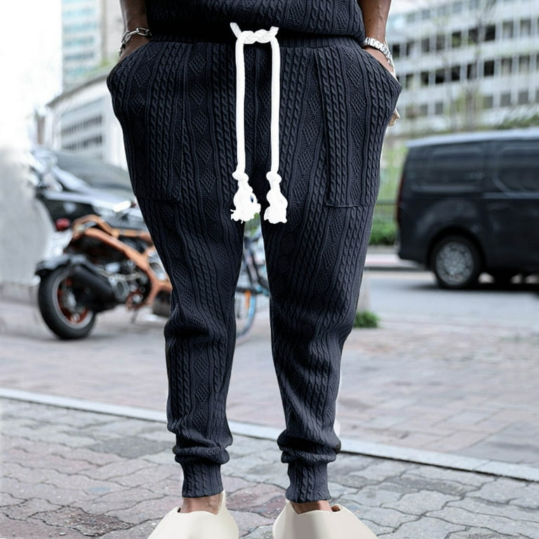 WNgert Men s Pants Mens Casual Trousers Loose Jacquard Knitted Ankle Cuffs Mens Sports Trousers Pants for Men Color Navy Size 2XL Walmart
