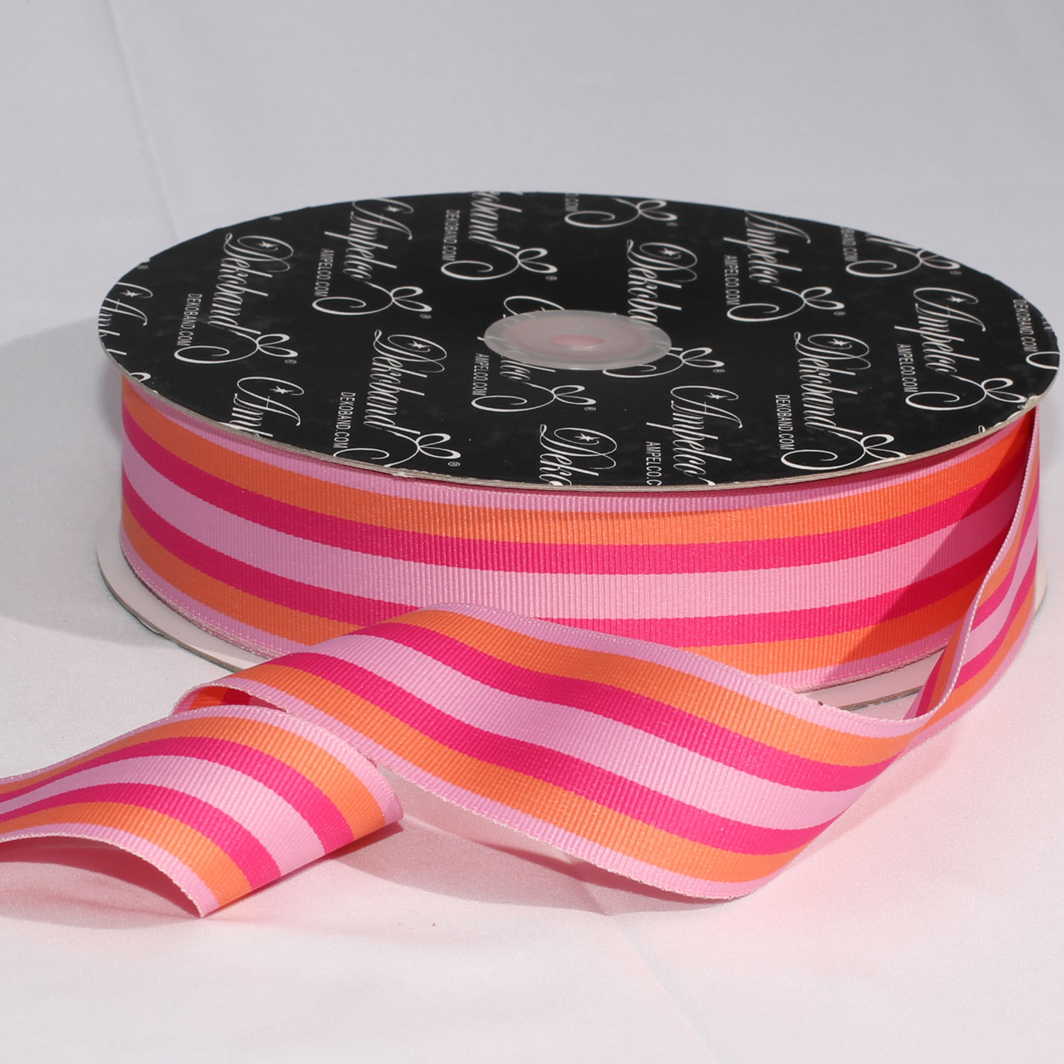 The Ribbon People Pink and Orange Striped Woven Grosgrain Craft Ribbon 1.5" x 55 Yards